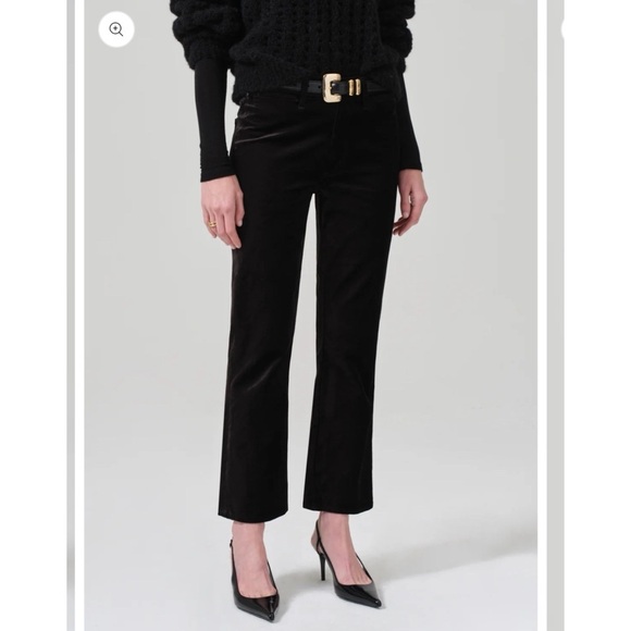 New Citizens of Humanity Isola Cropped Trouser Pants Velvet Mid Rise Black 27 - Picture 2 of 13